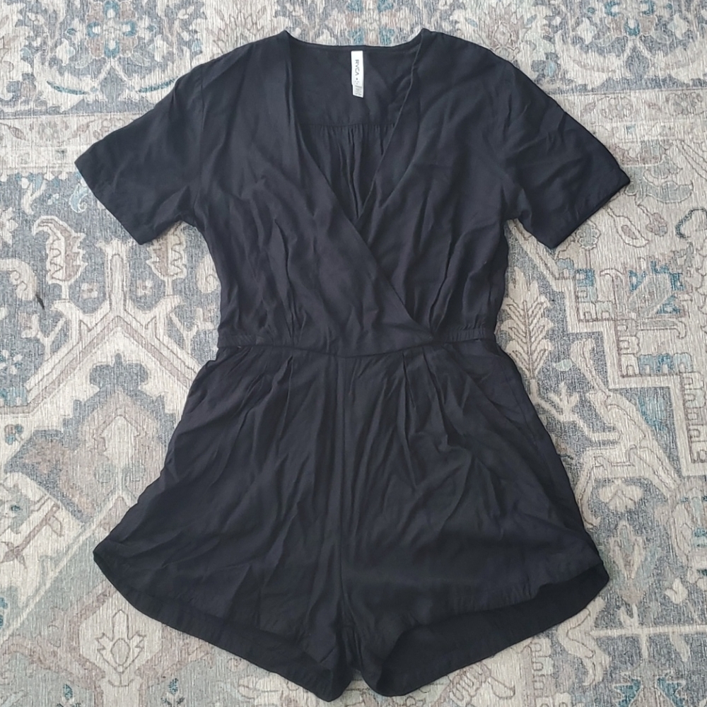 RVCA Black Faux Wrap Romper